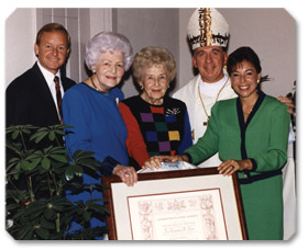 Paul Critchfield, Virginia Piper, Carol Critchfield, Bishop Thomas O'Brien, and Claudia Critchfield