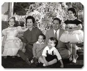 A Galvin Christmas, 1950s: (left to right) Gail, Mary, Michael, Christopher, Robert and Dawn