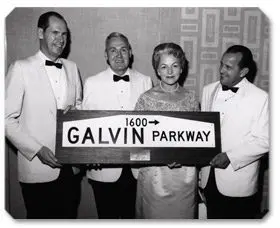 Dedication of Galvin Parkway, 1960s: Governor Samuel P. Goddard, Robert Galvin, Virginia, and Mayor Milton Graham